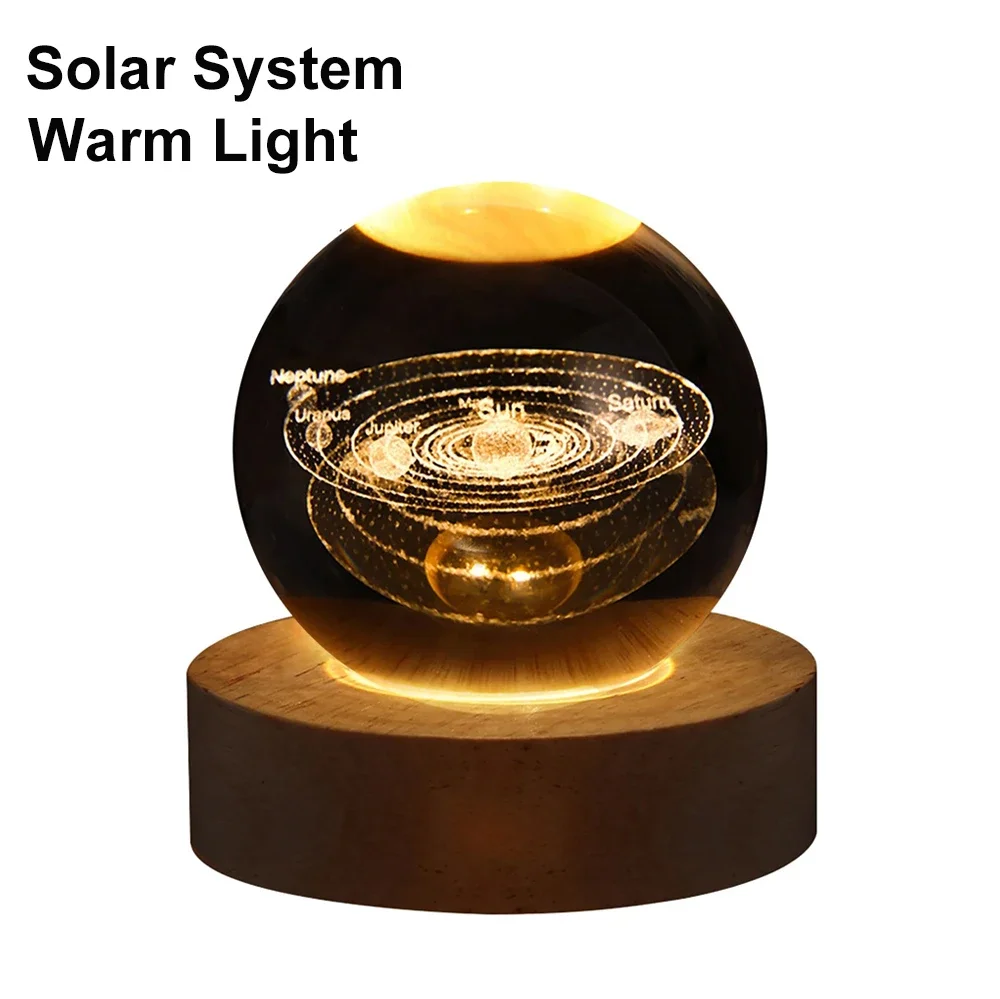 GGbingo 6cm Bedside Lamp Solar Theme Cosmos Series Crystal Ball Night Lights Milky Way Moon for Desk Creative Gift RGB