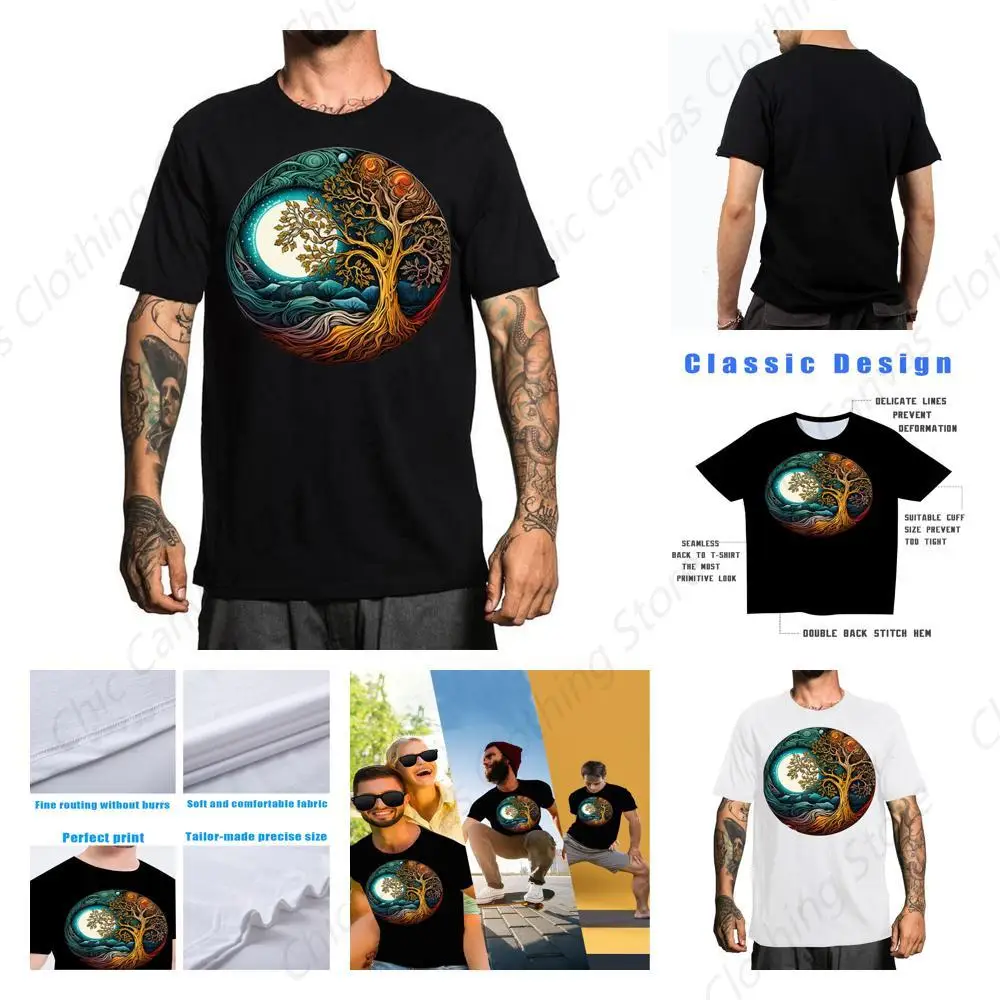 

Men's Tree of Life Pattern T-shirt Cotton Casual Hip Hop T-shirt Round Neck Short Sleeve Fun Printed Top