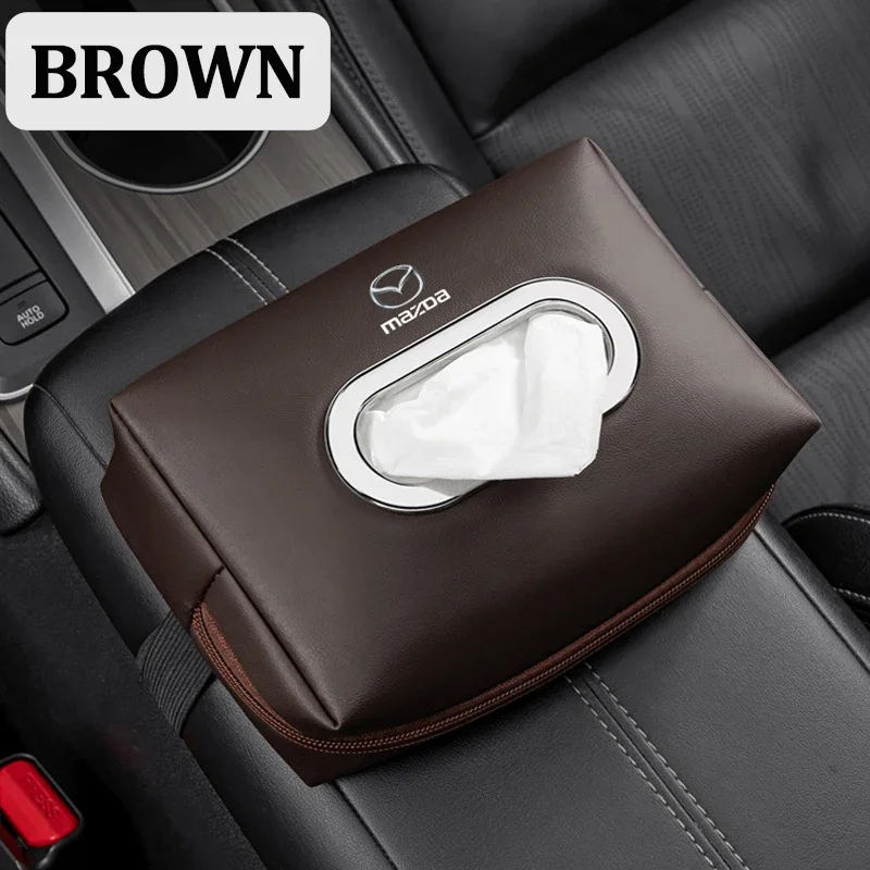 Caja de pañuelos interior de cuero para coche, bolsa de almacenamiento con reposabrazos para Mazda 3 6 RX8 RX7 MX3 Axela Atenza MX5 CX9 CX3 CX5 CX7