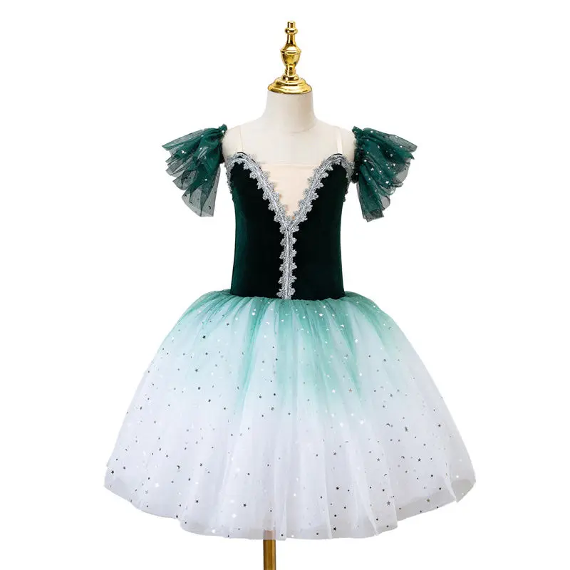 New Children Ballet Dress Royal Green Romantic Tutu Dance Dress For Girls Kids Leotard Ballerina Group Performance Ballet Wear