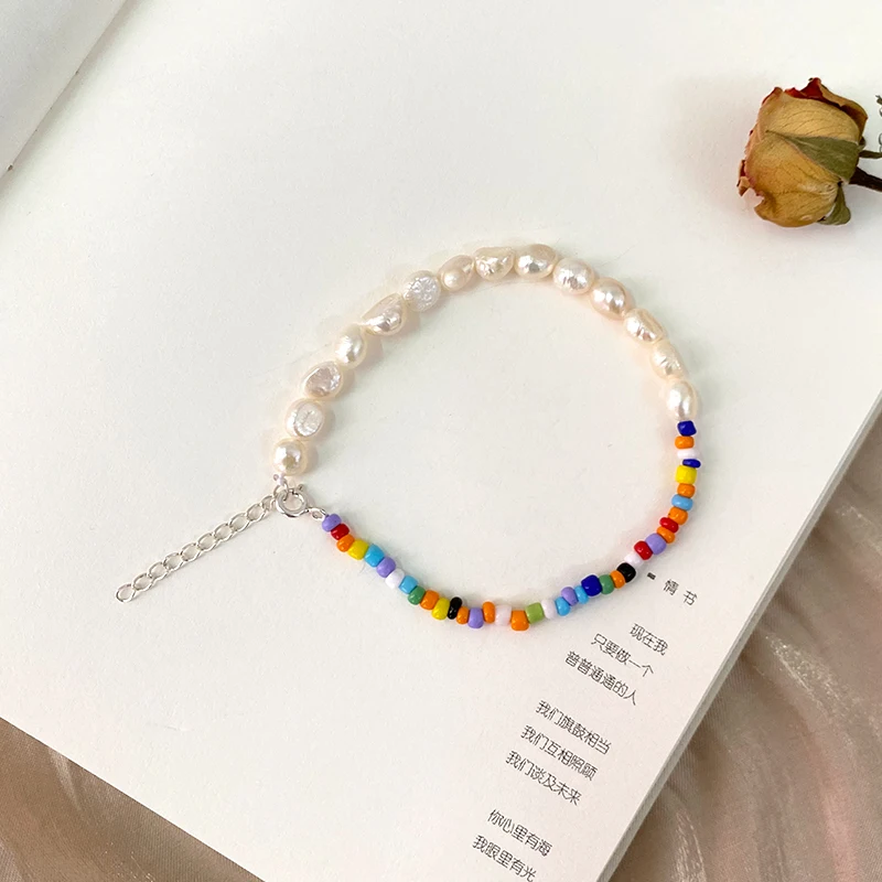 ASHIQI-pulsera de perlas naturales de agua dulce para mujer, pulsera de cuentas de colores, Nueva joyería de moda