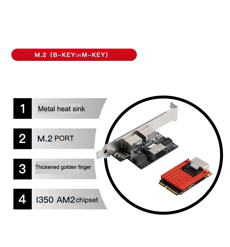 Mini PCIe 1G Dual Port Lan Card for Inteli350 M.2(B-KEY or M-KEY)