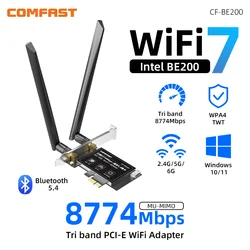 WiFi 7 Intel BE200NGW Pcie Wireless Wifi Adapter Card 8774Mbps Bluetooth 5.4 Tri-band 2.4G/5G/6GHz BE200 Wifi 7 Antena Win 10/1