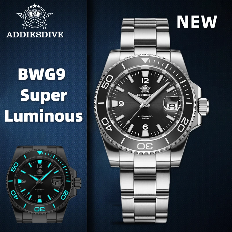 ADDIESDIVE nuevo reloj mecánico automático AD2085 NH35A para hombres zafiro 20Bar relojes luminosos impermeables de acero inoxidable para hombres