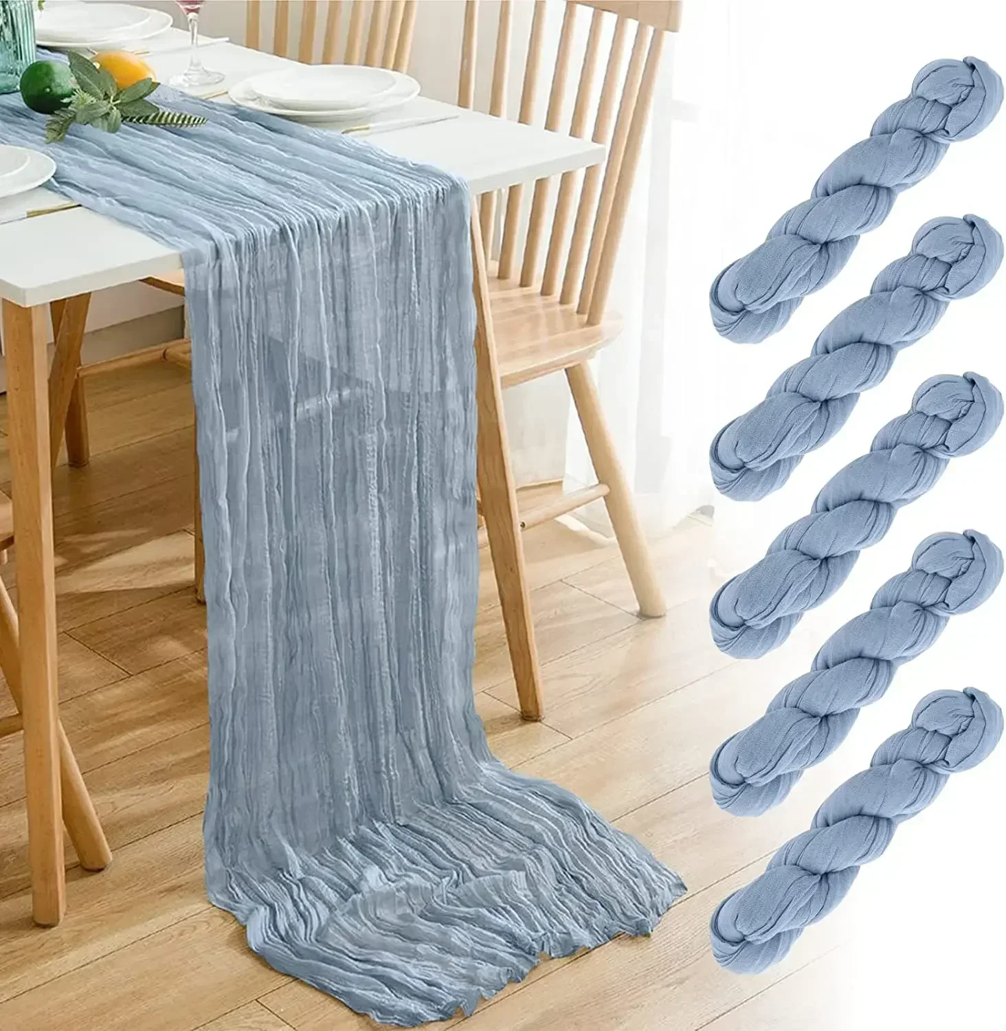 10PCS 90*180CM Voile Cheesecloth Table Runner 70inch Soft Rustic Boho Gauze Table Runnerfor Wedding Birthday Party Baby Shower