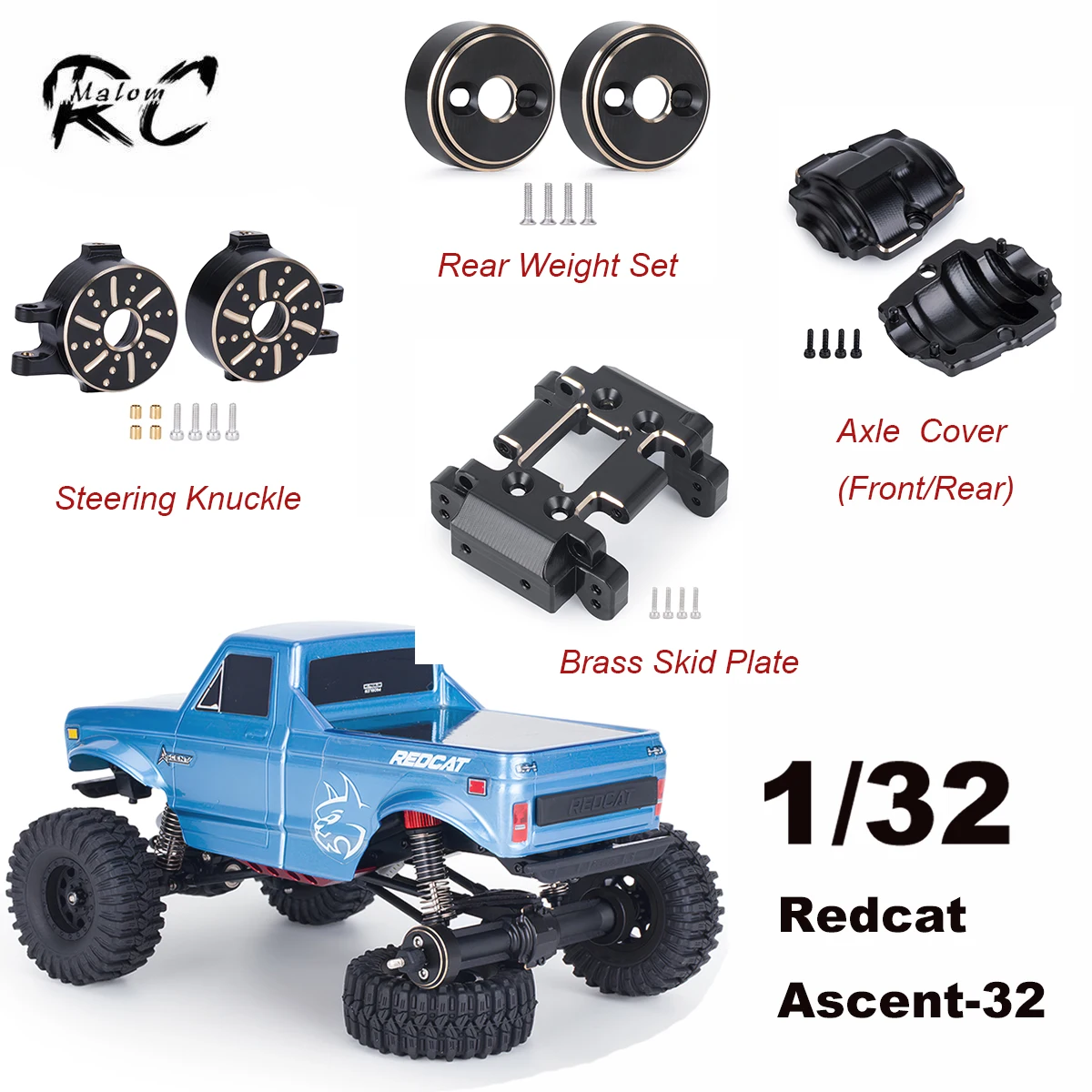 Brass Electroplated 4-in-1 Weight Set for 1/32 Redcat Ascent-32 – Micro Crawler Chassis Tuning Parts