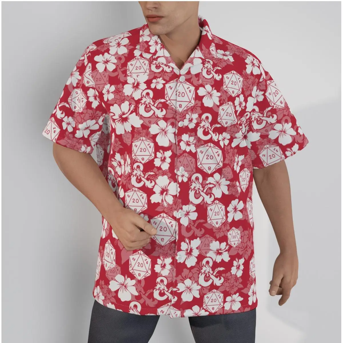 

Men's Hawaiian Shirt Dices Patchwork Beach Short Sleeve Summer Casual Button Up Red Tops 3D Shirts