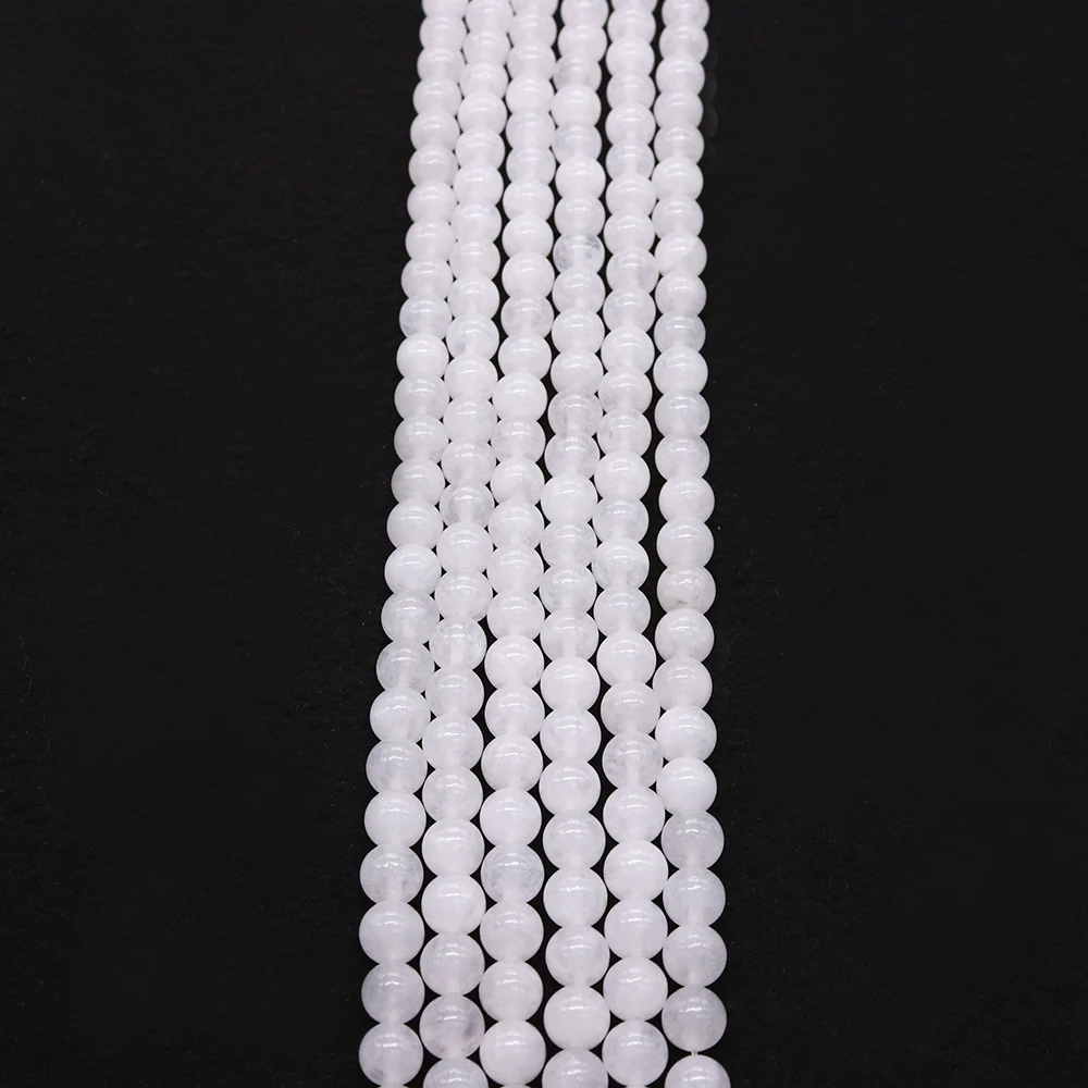 Exquisite Natural White Jade Round Beads 4-12mm Polished Straight-Hole Loose Beads 1 Strand DIY Women's Necklace/Bracelet Gifts