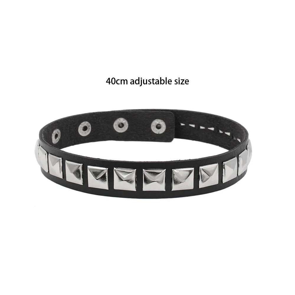 Schwarz PU Leder Quadrat Nieten Gothic Punk Colliers Kragen Choker Halskette für Goth Sexy Frauen Mädchen Cosplay Partei Schmuck – Detail 3