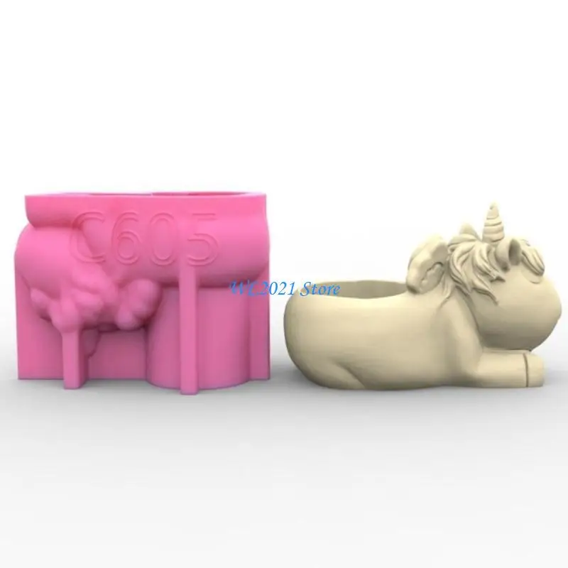 

G5GC Silicone Planter Mold Unicorns Flower Pots Mold Storage Holder Vase Resin Mold for Concrete Cement Resin Mold DIY
