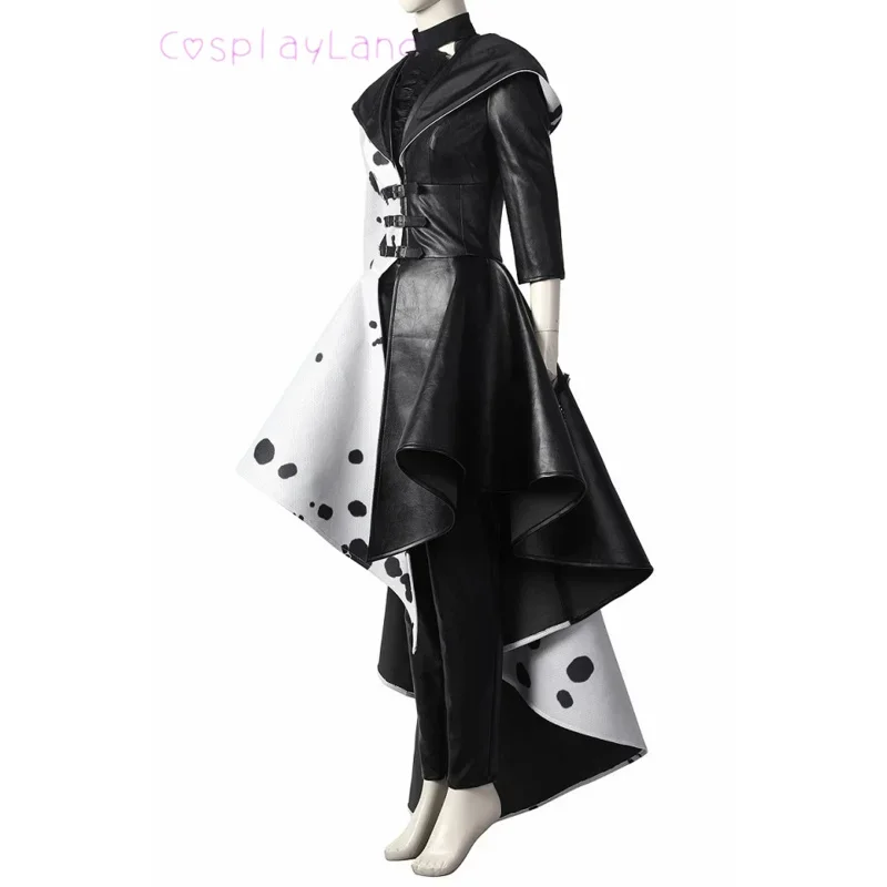 EE01 Cruella Costume Cosplay Evil Queen Black White Evening Party Dress Fashion Emma Magic Oufit Women Suit Coat Pants Glove&0Ww
