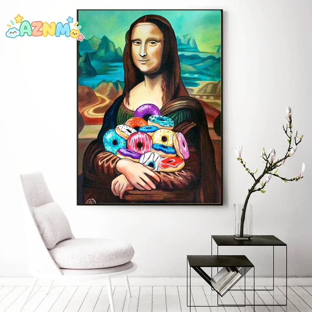 Canvas Art  Funny Mona Lisa Art Painting Holding Toilet Paper Bath Towel Mural Poster Living Room Home Decoration Cuadros