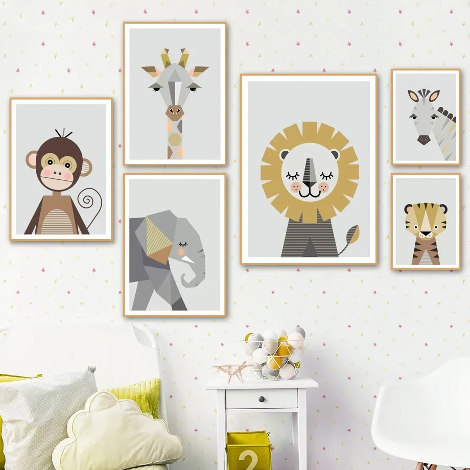 

Nordic Wall Art Canvas - Giraffe Zebra Lion Elephant Monkey Animal Prints Baby Room Decor Modern Abstract Painting Home Decor