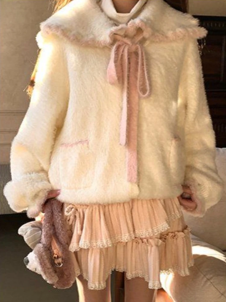 اليابانية Kawaii محبوك سترة المرأة عادية سليم Y2k ملابس طويلة الأكمام رقيقة طويلة الأكمام الحلو البلوز الإناث خمر شيك