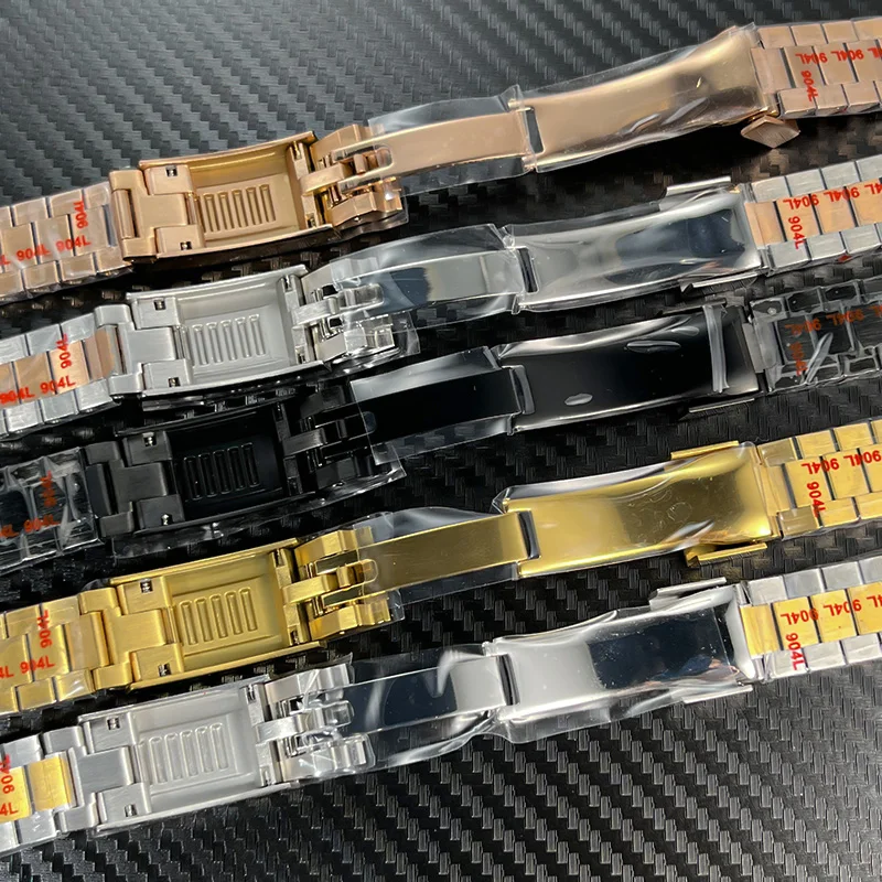 حزام ساعة بريزيدنت ذو نهاية منحنية 20 ملم من الفولاذ المقاوم للصدأ لساعة Seiko NH35 Datejust سوار الرئيس باللون الفضي والذهبي