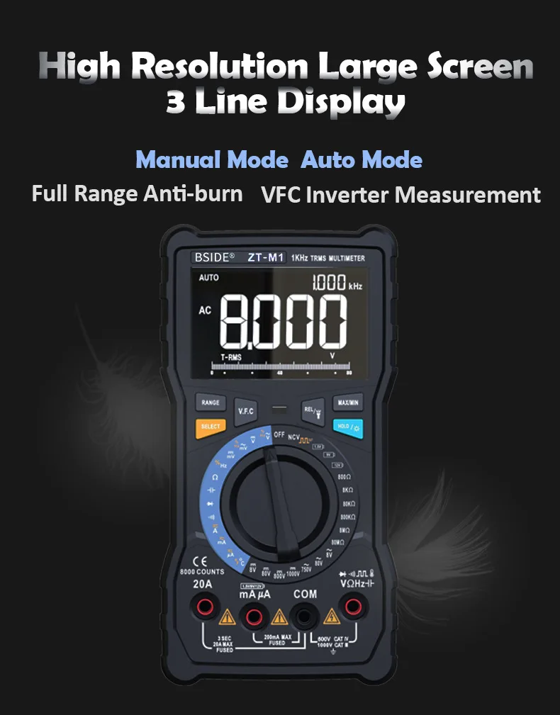 BSIDE ZT-M1 multi-function digital multimeter intelligent dual-mode precision multi-purpose three-line display frequency