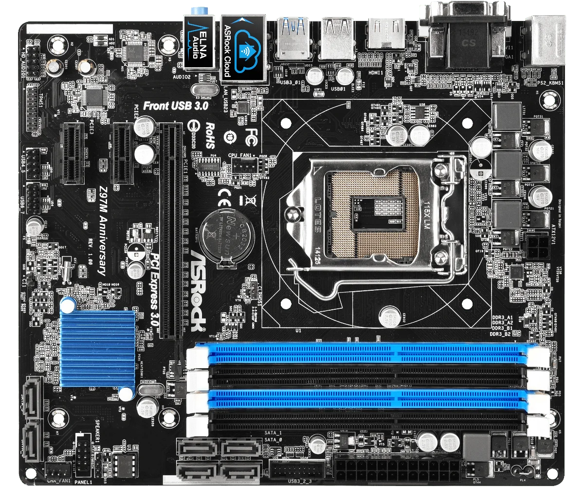 Imagem -02 - Asrock-placa-mãe Z97 Lga 1150 Ddr3 32gb Usb 3.1 Micro Atx 5ª Geração Intel Core I54570 Cpu Aniversário