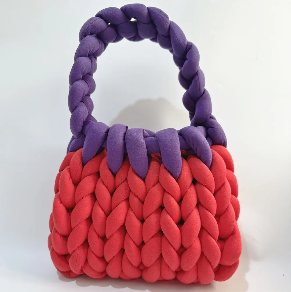 Candy Colored Handmade Woven Bag DIY Thick Icelandic Line Outdoor Leisure Mailman Knitted Bag Summer Dopamine Shoulder Bag