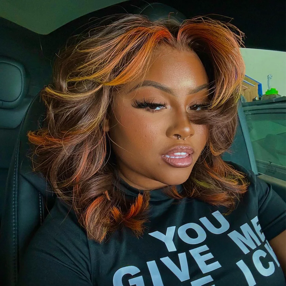 Linhua Ginger Orange Omber Colored 13x4 Transparent Lace Wigs  Body Wave Remy 13x6 Lace Frontal Wig Preplucked 4x4 /5x5 Lace Wig