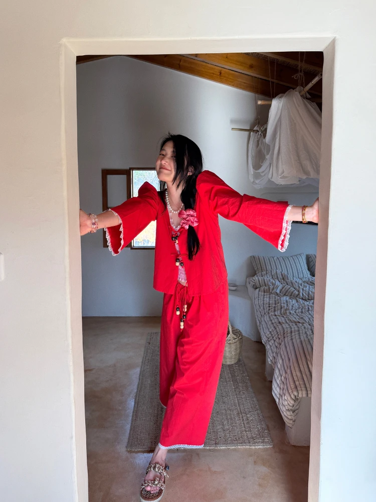 

Летний комплект TZCO: легкая хлопковая блузка ручной работы с бисером и брюки 8/10 длины, женский модный комплект из тонкого хлопка