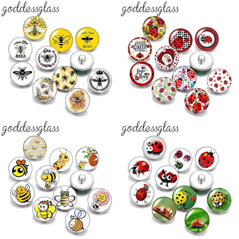 

Cute Bee Ladybug Cartoon Animals insect 10pcs mix photo 18mm/12mm snap buttons for 12mm/18mm snap jewelry DIY findings