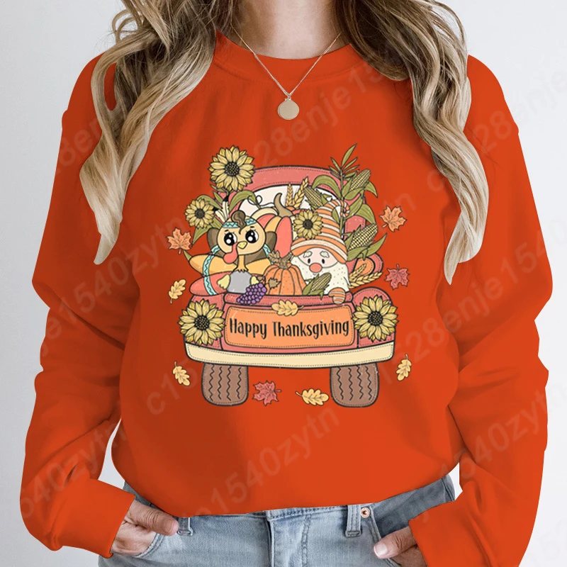 

Women Long Sleeve Hoodless Pullovers Casual Truck Happy Thanksgiving Print Round Neck Sweatshirts Outdoor Tops Trend Women's Top