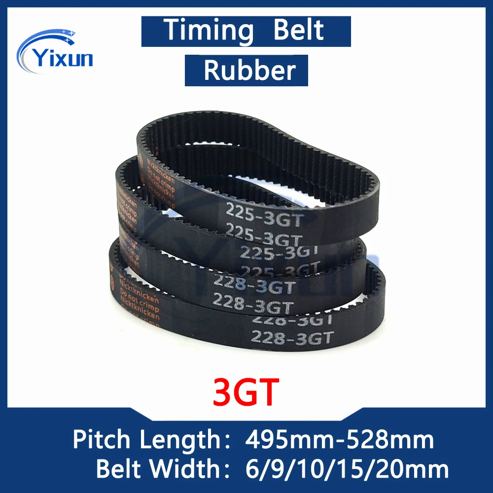 3GT Rubber Loop Timing Belt Length 495 498 501 504 507 510 513 516 519 522 525 528mm Width 6/9/10/15/20mm Synchronous Drive Belt