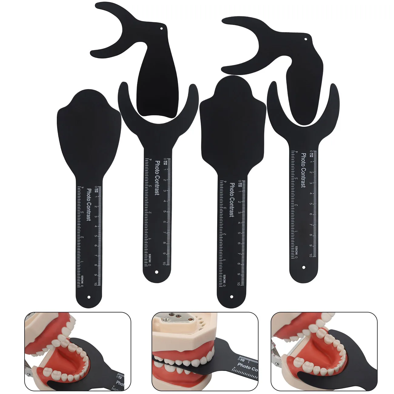 6Pcs/Set  Dental Orthodontic Black Background Board Photo Image Contrast Oral Cheek Plate with Scale Mark Autoclavable Tool