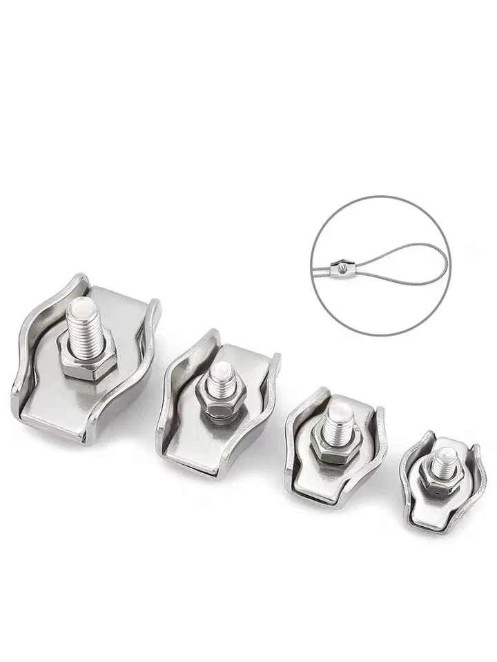 304 Stainless Steel Wire Rope Single Double Clip Cable Dual Chuck Lock Cable Clamp Fastener Caliper Full Set Size M2-M10