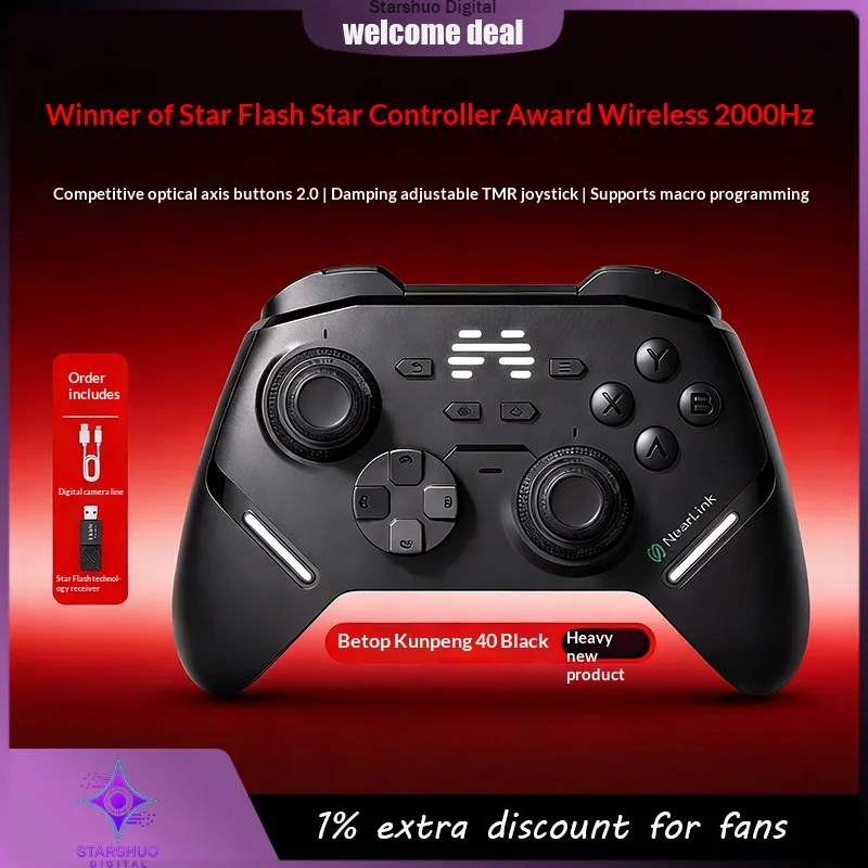 

2026 New Original Kunpeng40 Electric Flash Black Star Flash Smart Gamepad AI Voice2.0 Wireless Bluetooth for PC Switch Steam IOS