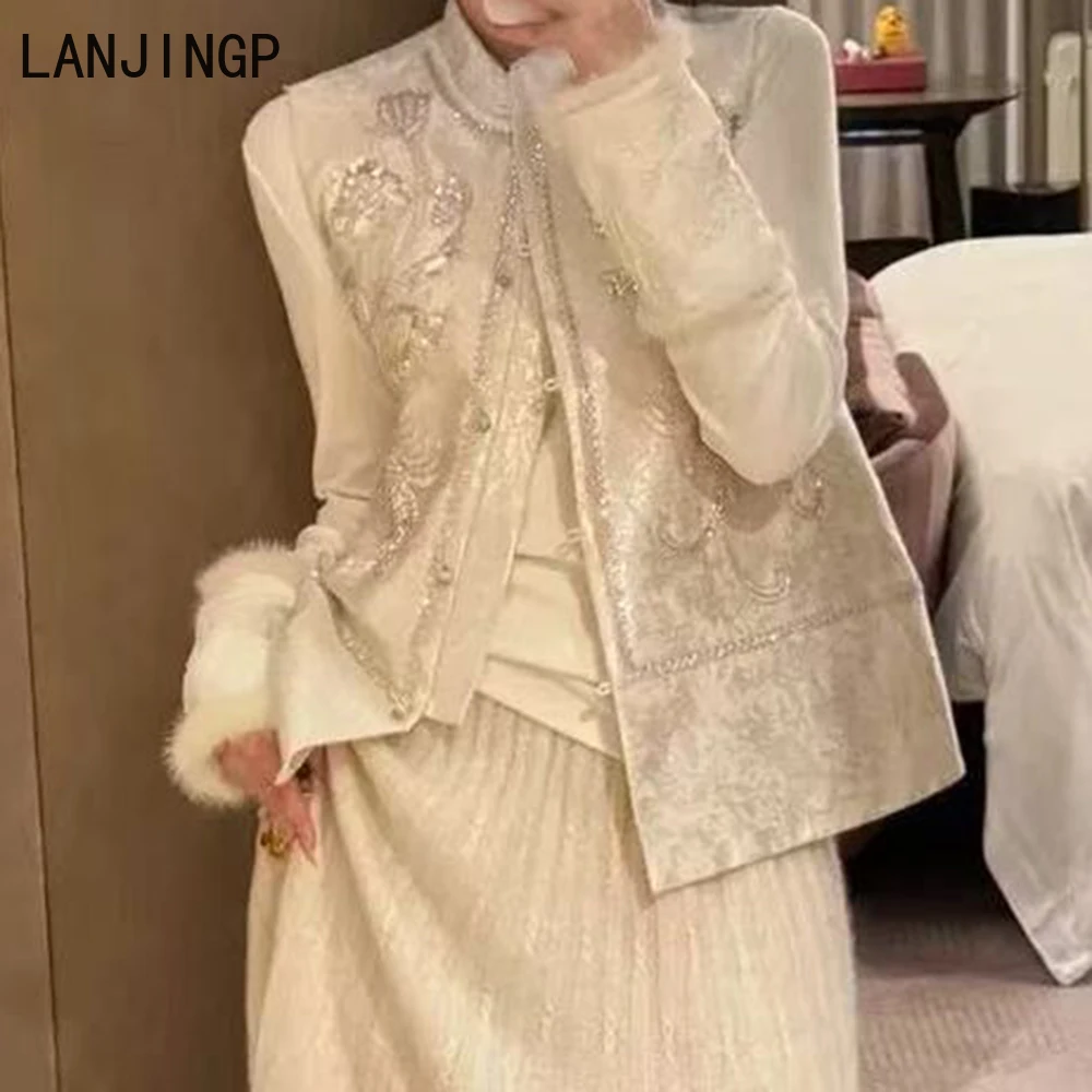 2025 high-end spring Chinese-style new beaded sequined national style vest vest French heavy industry embroidered top vest