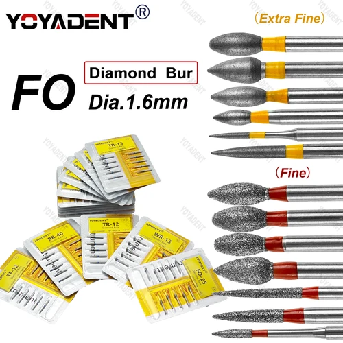 Fresas de diamante Dental finas/extrainas tipo FO, fresas de odontología para pieza de mano de alta velocidad, accesorios de dentista, 10 unids/pack