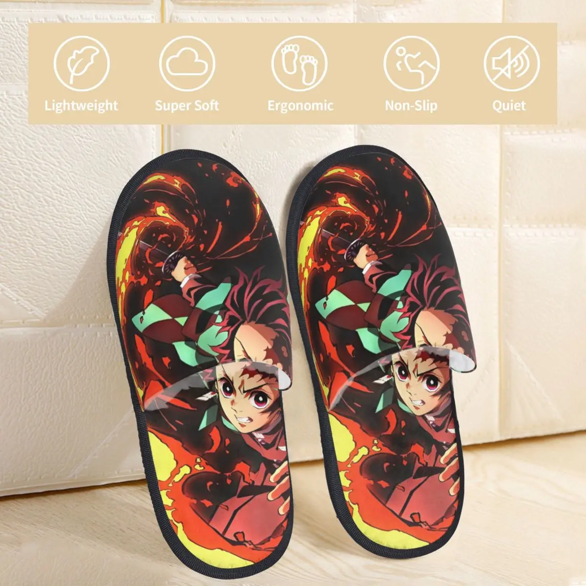 Tanjiro Kamado Winter Home Cotton Slippers Bedroom Anime Demon Slayer Soft Household Fur Slippers Slides Anti-skid