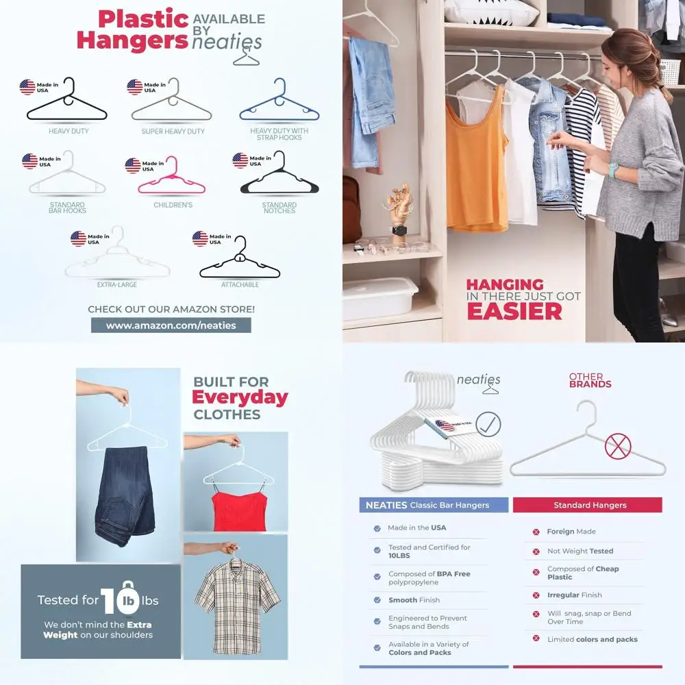 

Набор из 100 пластиковых вешалок для одежды (производство США), грузоподъемность 6 фунтов, для платьев, нижнего белья, рубашек, брюк - черные