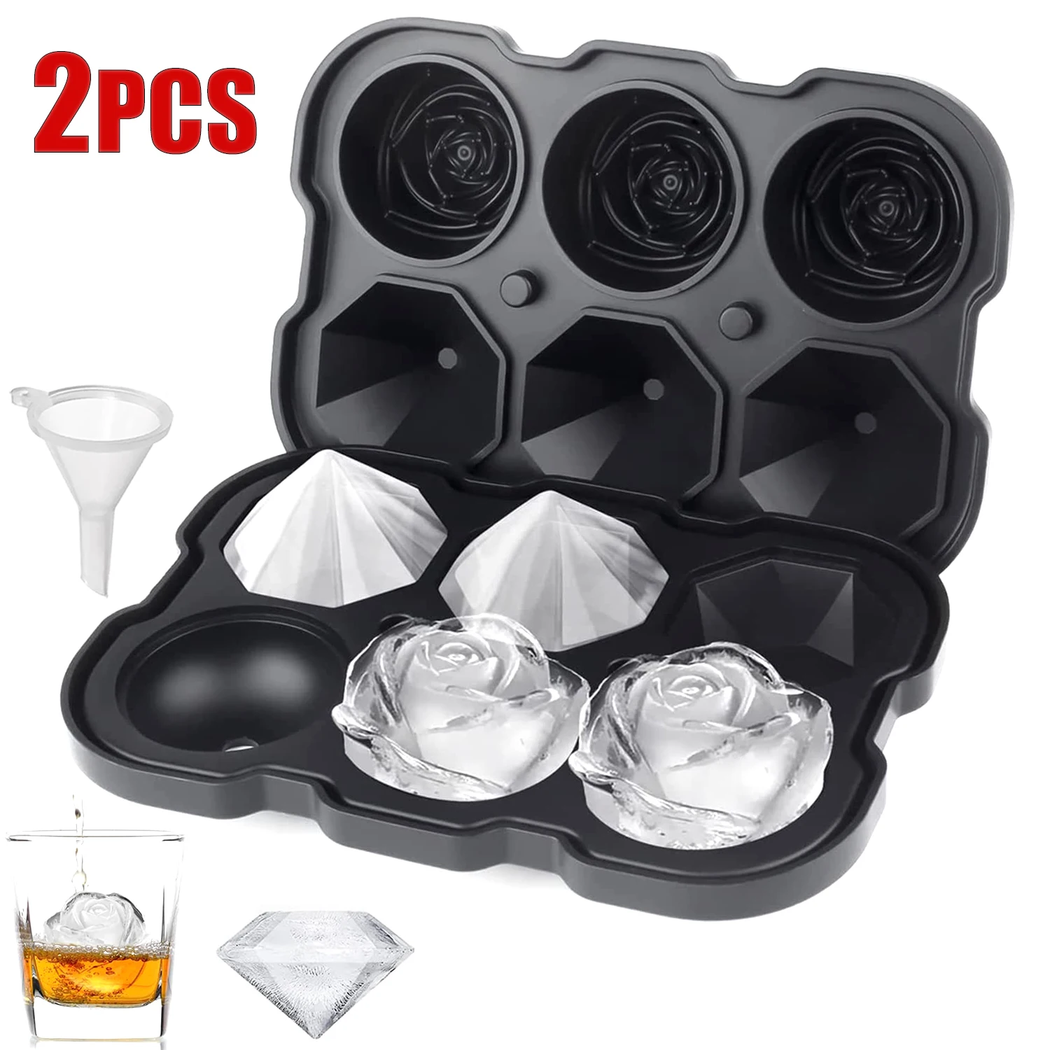 Diamond Rose Shape Ice Cube Tray Food Grade Silicone Ice Cubes Mold DIY Ice Mould for Party Making Drink  and Whiskey