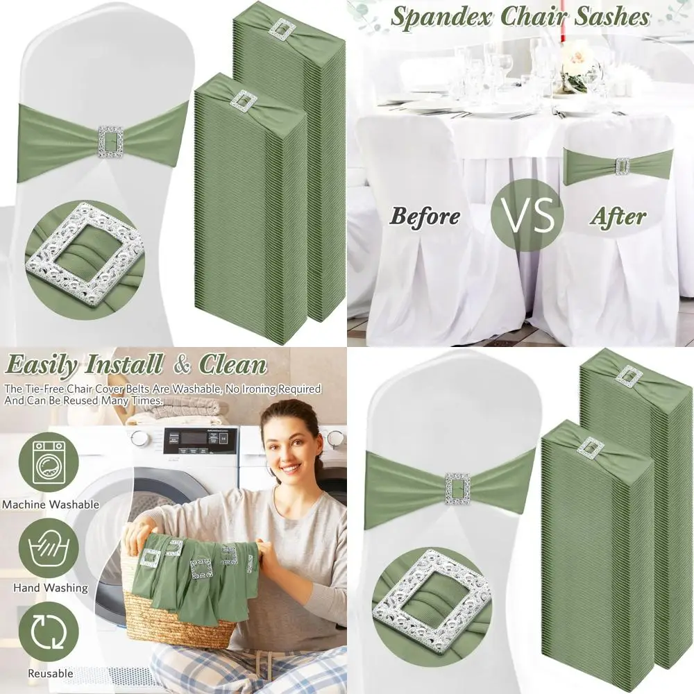 

150 Pcs Spandex Chair Sashes with Square Buckle for Stretch Chair Cover Band, Elastic Ties Straps, Bows - Ideal for Wedding, Ban