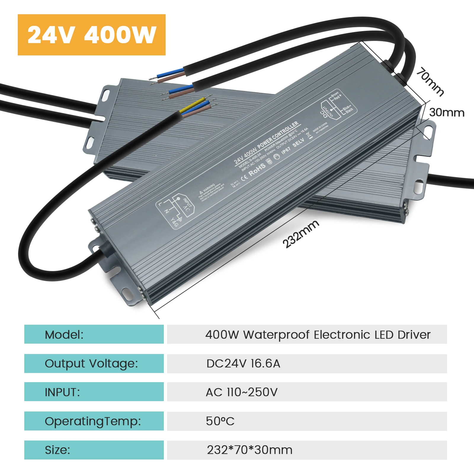 IP67 Wasserdichter LED-Netzteiltreiber AC 110 V 240 V auf DC 12 V 24 V 36 W 60 W 80 W 100 W 300 W 400 W 500 W 600 W Transformator-Adapter