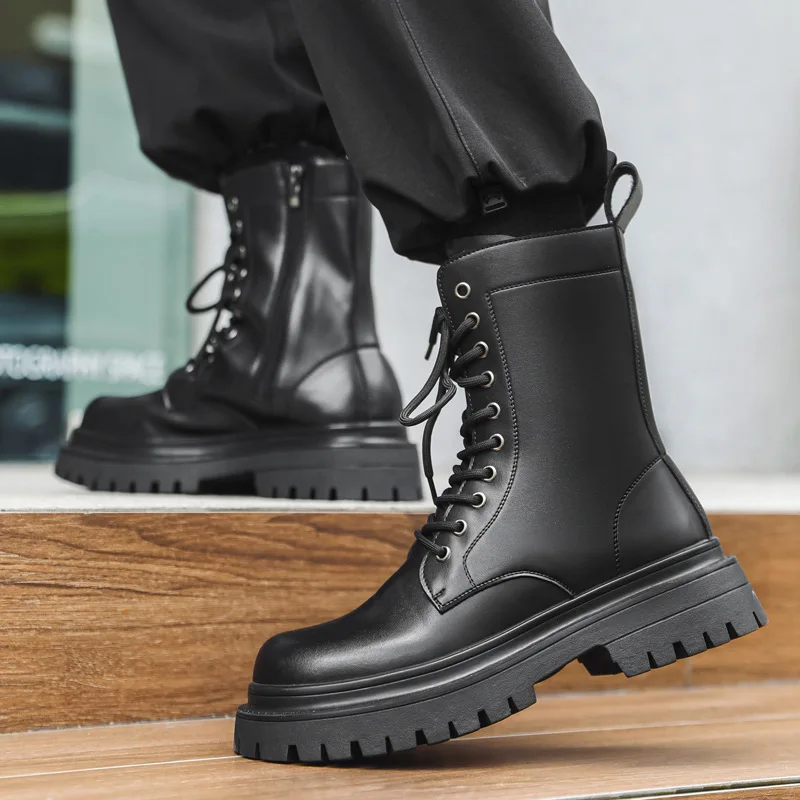 

men fashion party nightclub high boots black stylish original leather shoes cowboy platform boot handsome long motorcycle botas