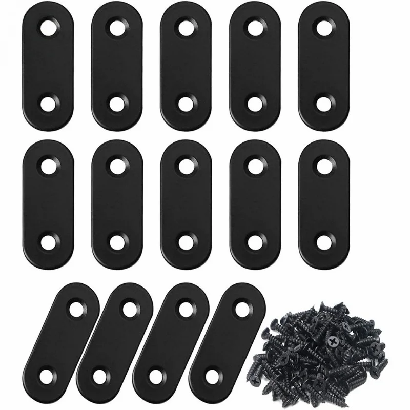 Heavy-Duty Thickened Black Stainless Steel Flat Corner Brackets - Right Angle Shelf Supports & Furniture Fixing Hardware