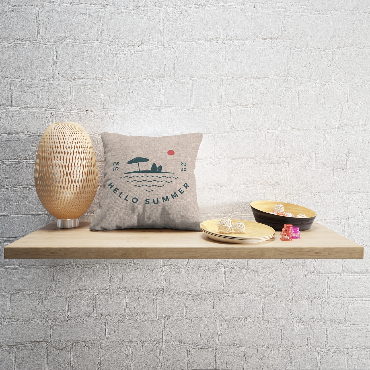 Hello Summer Cartoon Pillow Cover, Linen Cushion Cover, Home Decor, Farmhouse, Beach, 45x45, 40x40