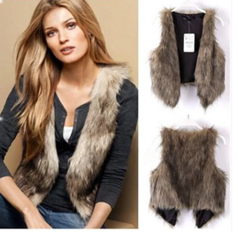 

Women's adient Color Fur Vest Ultra-ort Sle Faionable Warmth Brandl Registered Trademark Mid-Year Autumn