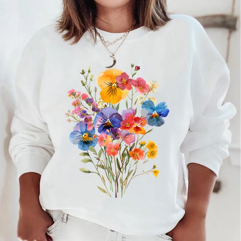 

Fashion Round Neck Sweatshirt Watercolor Wild Flower Print Women Hoodies Long Sleeve Bohemia Floral Pullover Funny Plant Hoodie