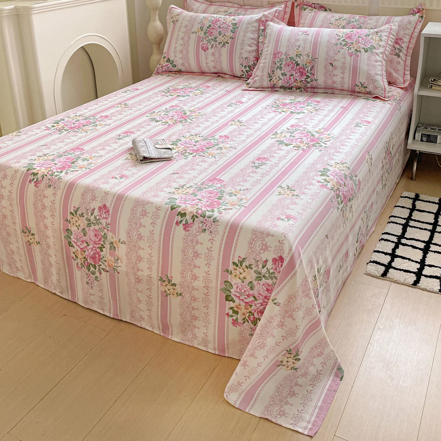 1 unidad, sábanas de algodón 100 %, diseño floral, ropa de cama suave al tacto, sábanas planas, sábanas de algodón cepillado (sin funda de almohada).