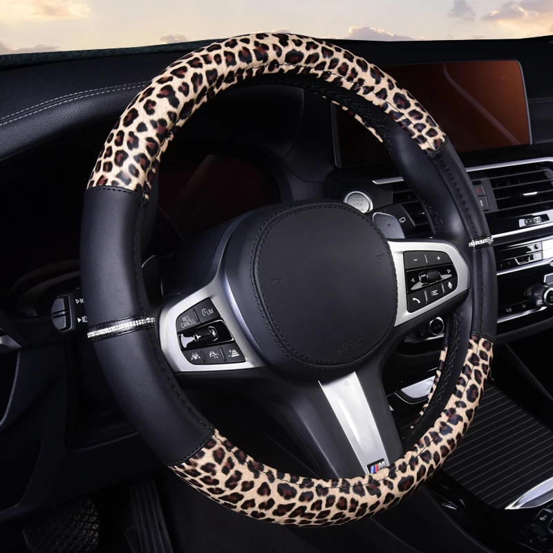 Leopard Steering Wheel Cover - Made with PVC Leather - Anti-Slip, Universal Fit 14 1/2 inches to 15 inches