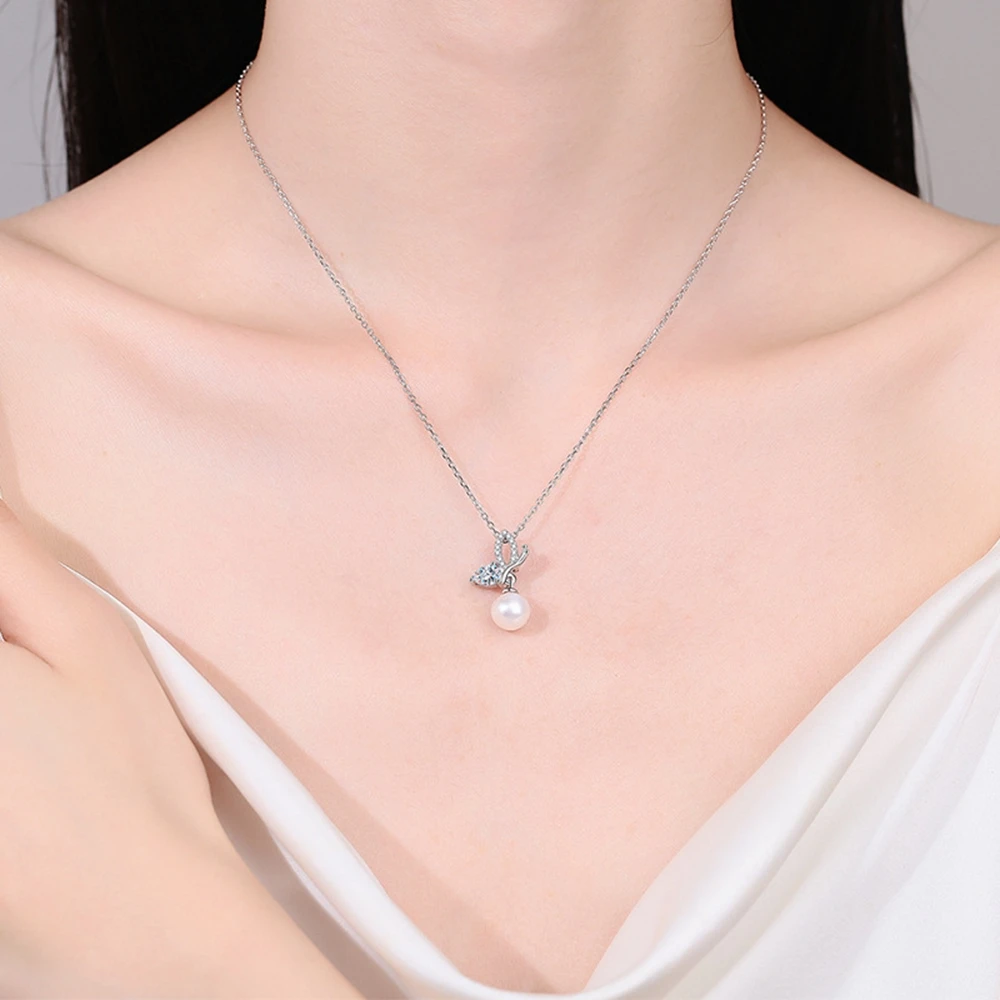 PuBang Fine Jewelry 925 Sterling Silver Luxury GRA Moissanite Diamond Pearl Pendant Necklace for Women Wedding Gift FreeShipping