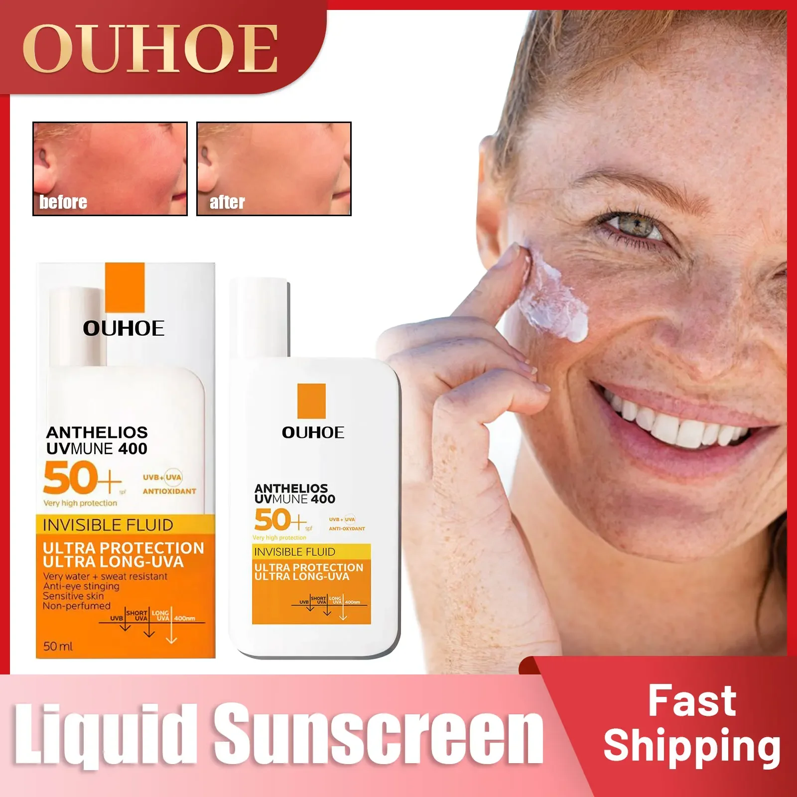 

Liquid Sunscreen Moisturizing Skin Face Sunblock Foundation UV Protection Oil Control Waterproof Sunscreen Cream