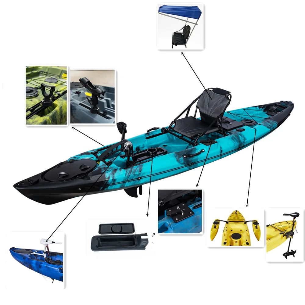 

LSF Factory 3.6m 12ft 1 Person Single Seat Foot Pedal Drive Fishing Boat Kayak Paddle Frame Chair Rudder for Ocean Water