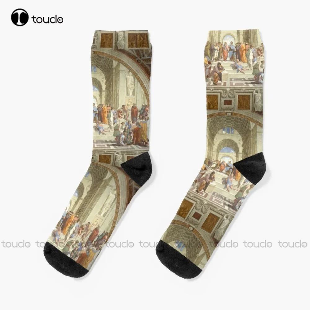 School Of Athens By Raphael Socks Long Black Socks Christmas Gift Unisex Adult Teen Youth Socks Custom 360° Digital Print