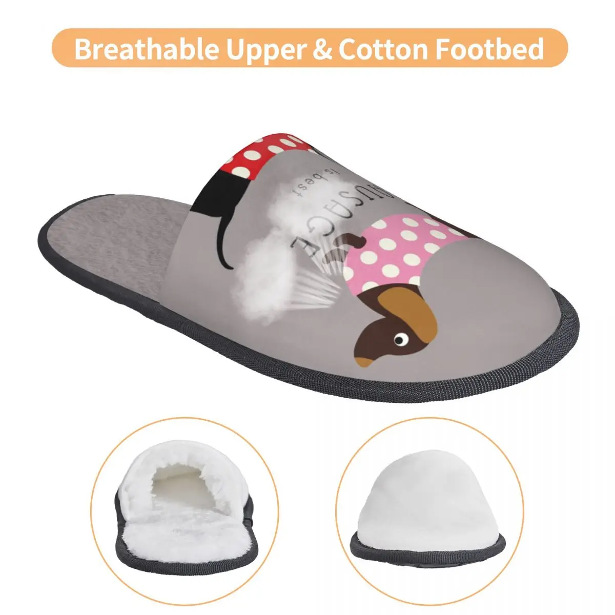 Sausage Is Best Cozy Scuff Memory Foam Slippers Women Sausage Dog Daschund Spa House Shoes