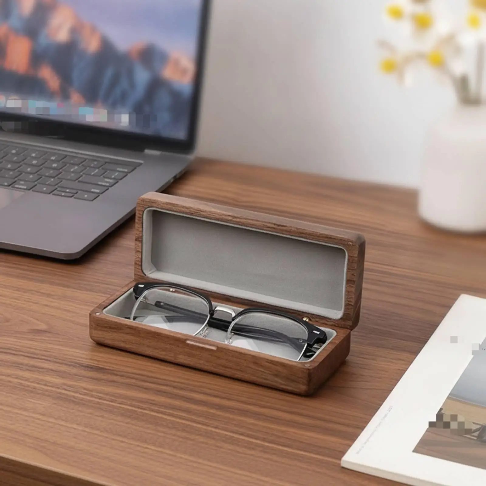 Wooden Eyeglass Case Compact Walnut Glasses Case Portable for Travel